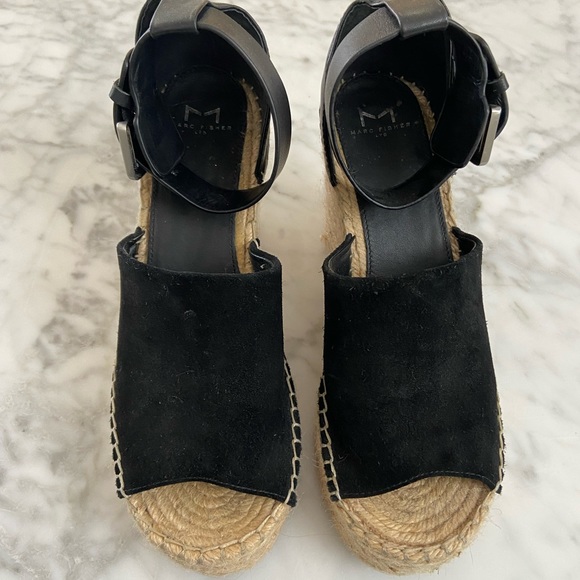 Marc Fisher Alida Suede Espadrille Heel Black 8.5 - Picture 2 of 6